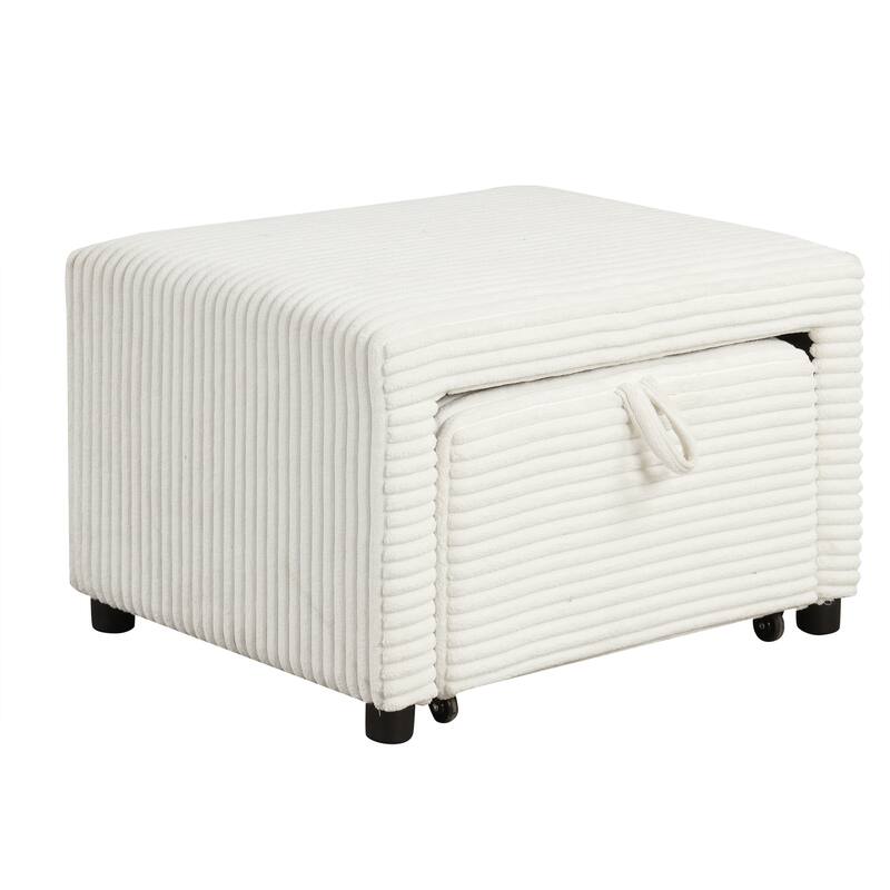 94" Convertible L-shaped Sectional Sofa with Pull-out Bed, Movable Ottoman and Stool, Storage, Cup Holder, and USB Ports