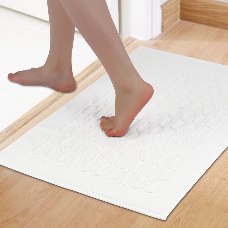 Lightweight Textured Cotton Bath Mat Hotel Reversible Water Absorbent Rug Thick Foldable Shower Foot Carpet - Beige - 16" x 24"