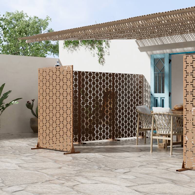 Dovelina 6ft.x 4ft. Outdoor Freestanding Metal Privacy Screen Decorative Garden Fence - 72"x47" - Brown