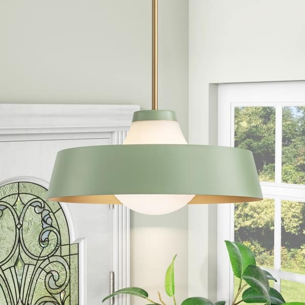 slide 2 of 22, 1-Light Modern Dome Frosted Glass Globe Pendant Light For Kitchen Island Green and Gold