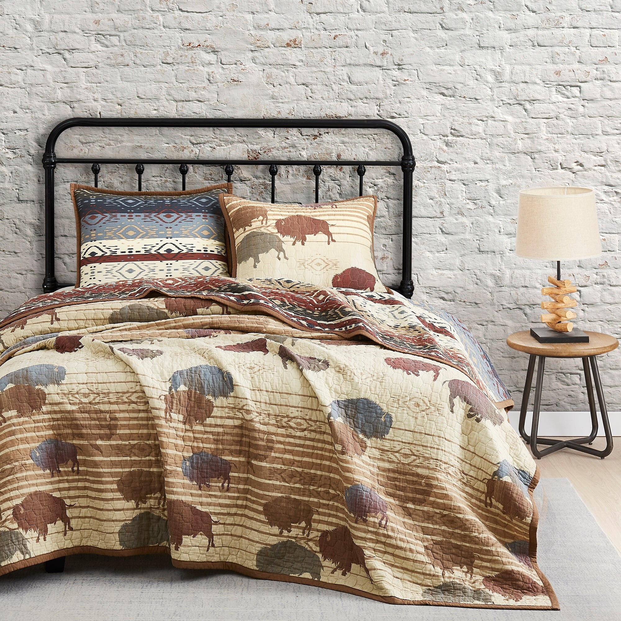 Paseo Road by Hiend Accents Home on the Range Aztec Buffalo Reversible Quilt Set 3PC Full Queen