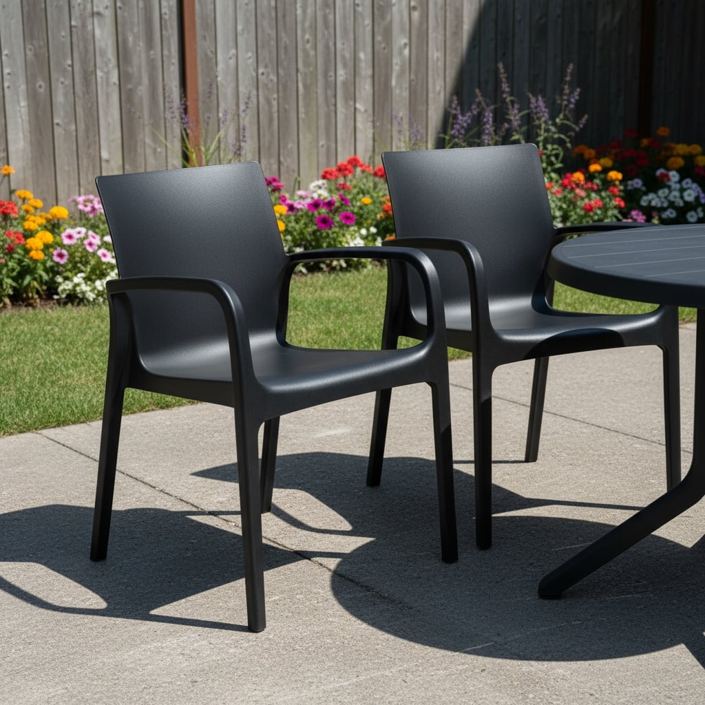 HomeRoots Set of Two Black Heavy Duty Plastic Outdoor Stacking Dining Chairs
