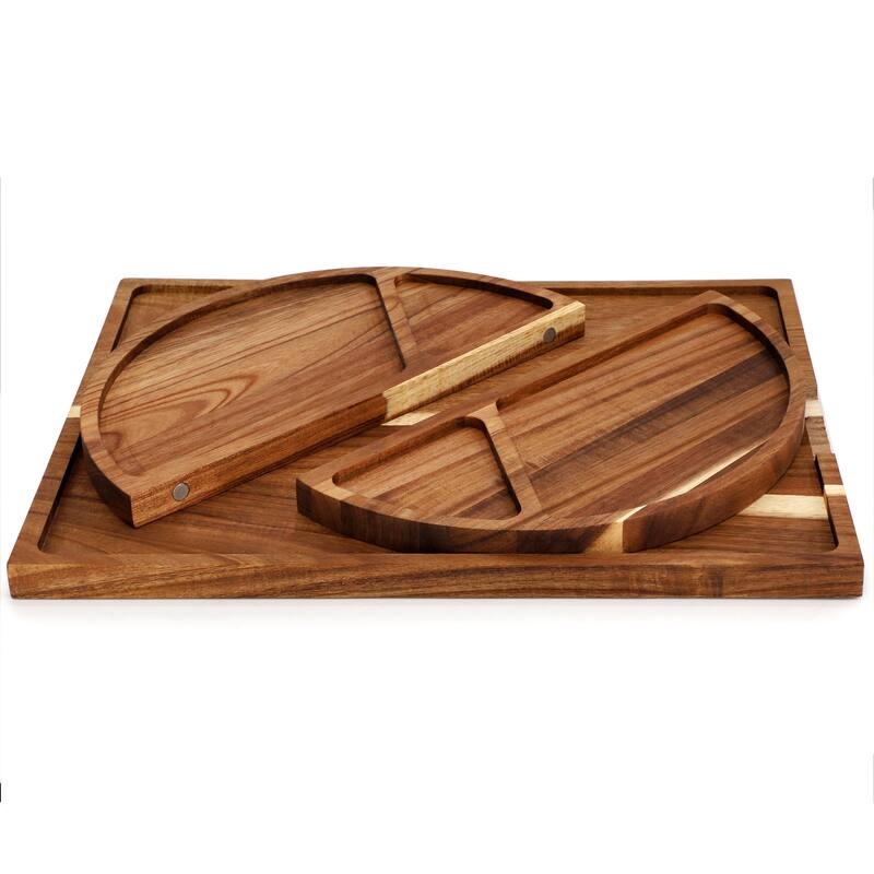 MegaChef 3 Piece Acacia Wood Cutting Board with Maganitized Serving Board Platter