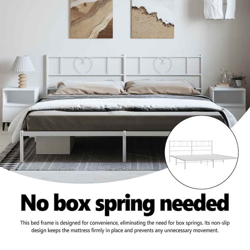 vidaXL California King Metal Bed with Headboard, White, No Mattress - 86.2" x 73.6" x 35.4"