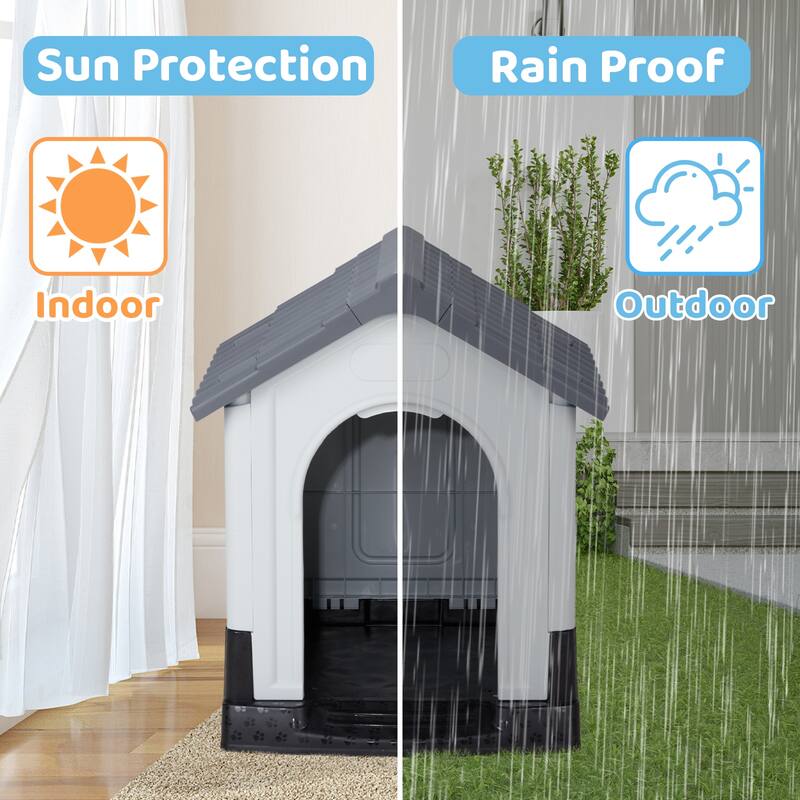Plastic Dog House with Air Vents, Elevated Floor, Insulated Outdoor Indoor Kennel for Small Dogs