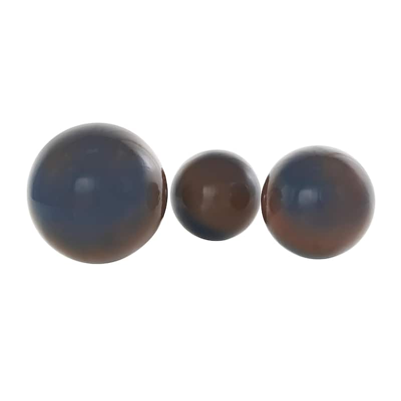 Plastic Decorative Orbs & Vase Filler with Gold Stripe or Blue Accents - Set of 3 Black, Brown, White - Roche River Decor