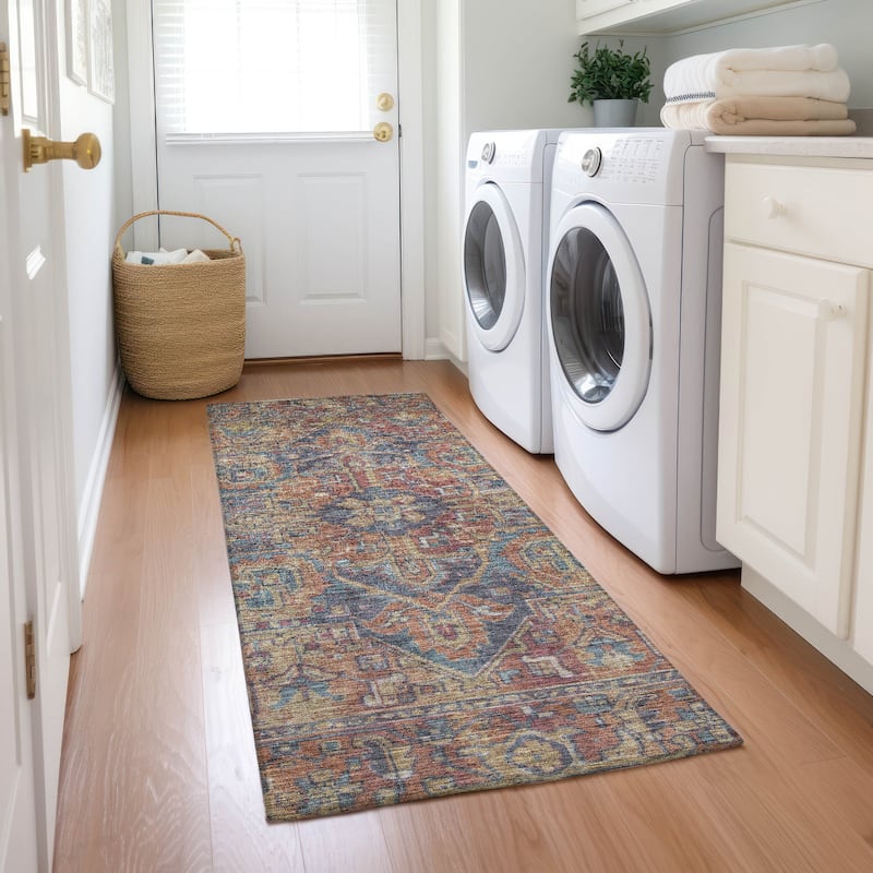 Machine Washable Indoor/ Outdoor Traditional Persian Chantille Rug - Red - 2'3" x 7'6"