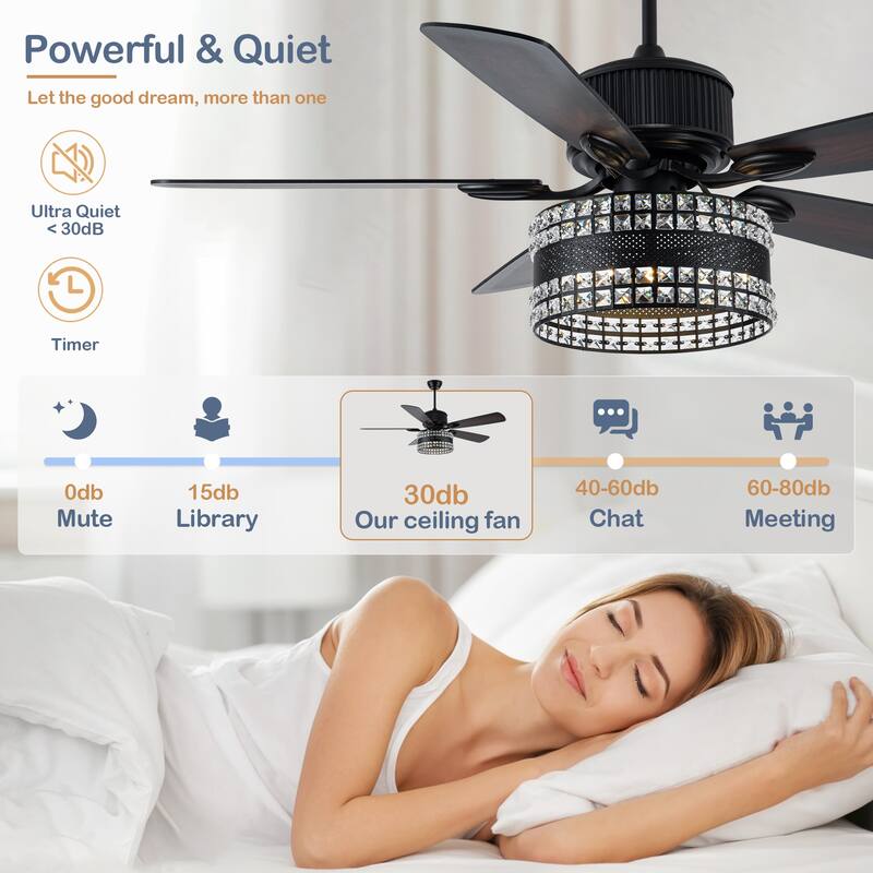 Cusp Barn 52 Inch Industrial Crystal Ceiling Fan, Modern Indoor Outdoor Lighting Fixture with Dual Finish Blades for Living Room