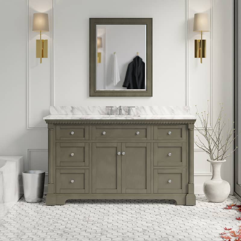 KitchenBathCollection Sydney 60" Single Bathroom Vanity with Carrara Marble Top