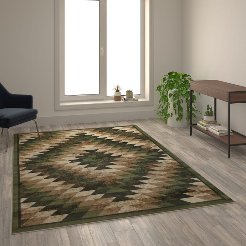 Southwestern Style Diamond Patterned Indoor Area Rug - 6' x 9' - Green
