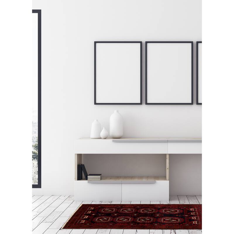 Hand-knotted Rizbaft Navy, Red Wool Rug - 3'4 x 6'1/3'4" x 6'1"