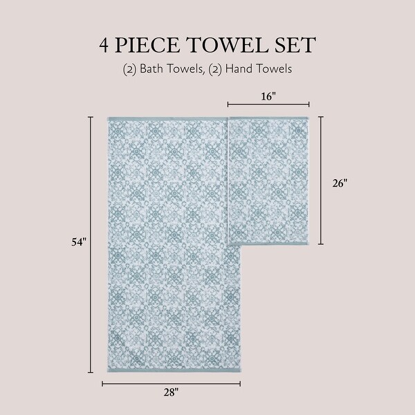 Jessica Simpson Aziza Collection Patterned Bath Towels, Set of 4