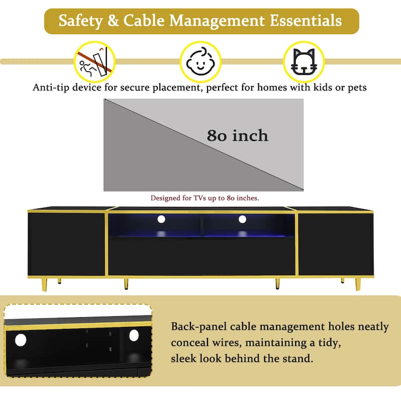70.9" Luxury LED TV Stand with Smart Lighting - 2 Cabinets, 2 Drawers and Anti Tip Design and Cable Management
