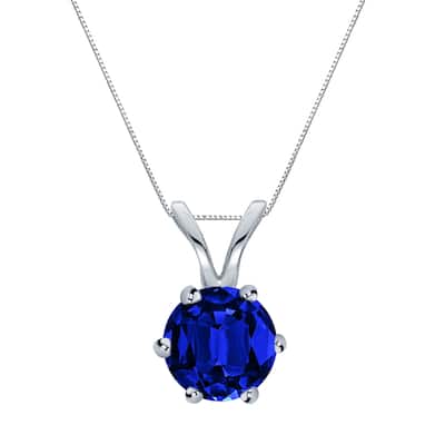 Auriya 14K Gold Lab Grown Gemstone Blue Sapphire Pendant Round 0.20 to 1.00 ct. tw. 6-Prong Basket