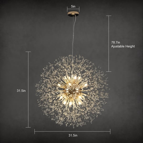 dimension image slide 3 of 5, Contemporary 16/20/24/30-Light Glam Oversized Firework Crystal Sputnik Chandelier Dandelion Pendant Light, Includes Bulbs