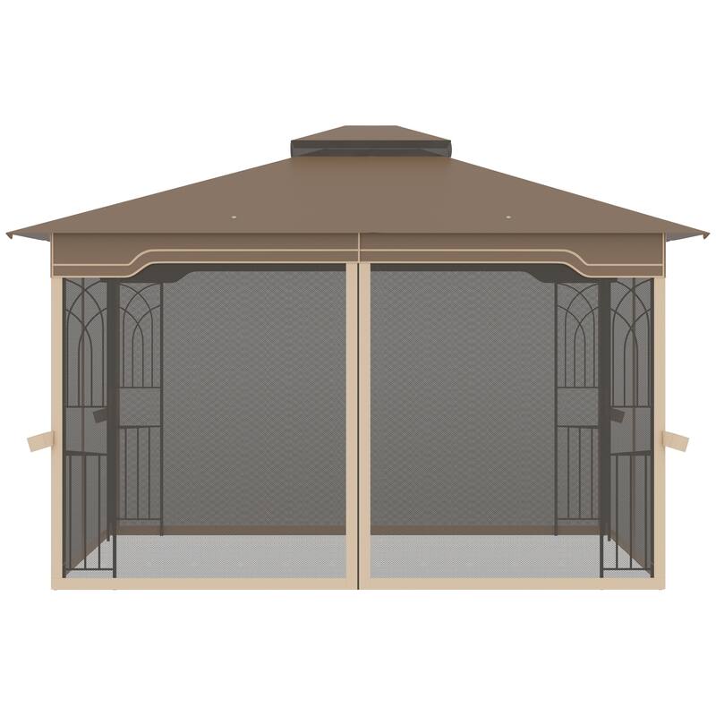 Outsunny 12' x 10' Outdoor Patio Gazebo Canopy with Double Tier Roof and Netting Sidewalls for Garden, Lawn, Backyard