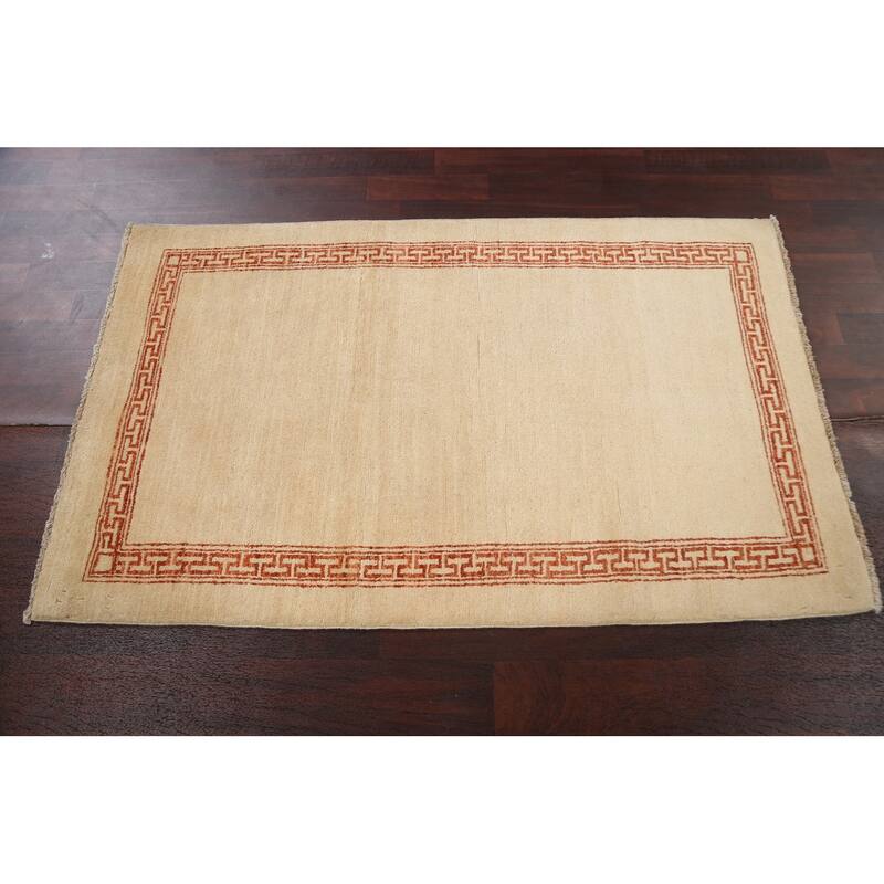 Geometric Bordered Oriental Gabbeh Kashkoli Wool Area Rug Hand-knotted - 3'1" x 5'1"