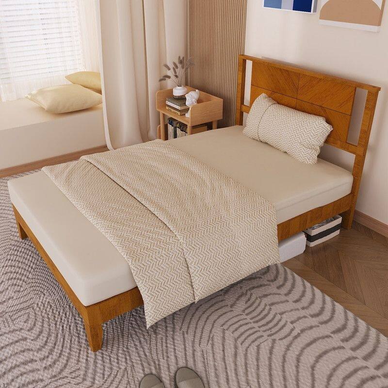 Twin Size Deluxe Bed Frame with Headboard with Solid Wood, No Box Spring Needed, Easy Assembly, White