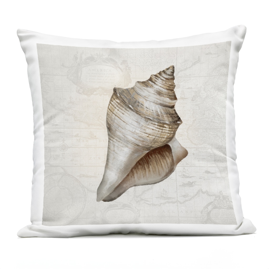 Stupell Conch Shell over Vintage Map Printed Outdoor Throw Pillow Design by Conrad Knutsen