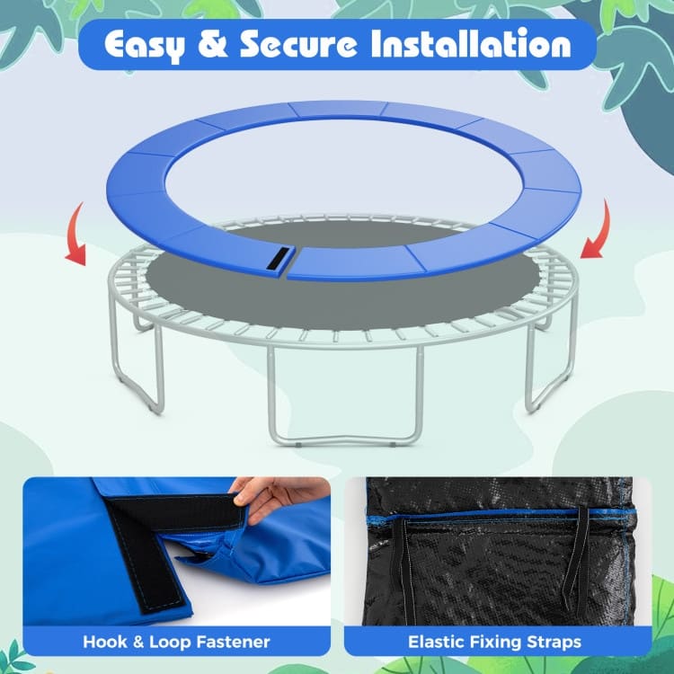 Blue PVC Foam Trampoline Safety Pad with Elastic Straps and Hook Closure