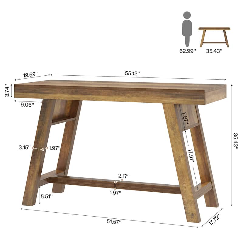 55.1-Inch Bar Table, Rectangular Commercial Bar Unit with Trestle Legs