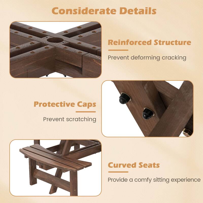 Costway 8-Person Round Picnic Table Set with 4 Built-in Benches 2" - See Details