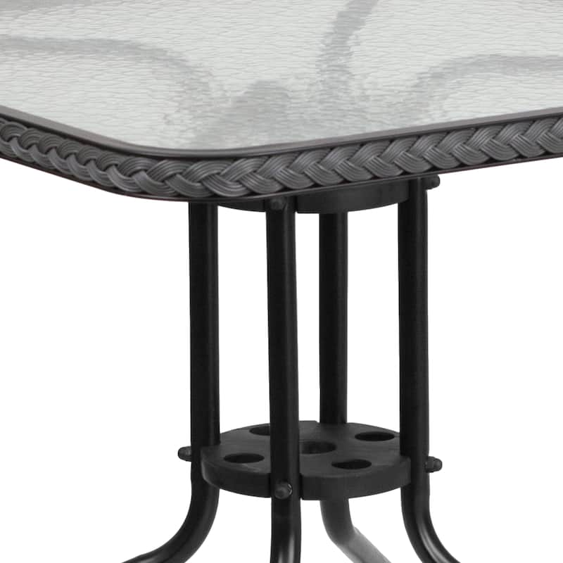 5-Piece Square Indoor/Outdoor Patio Table and Rattan Chairs Set - 28"W x 28"D x 28"H