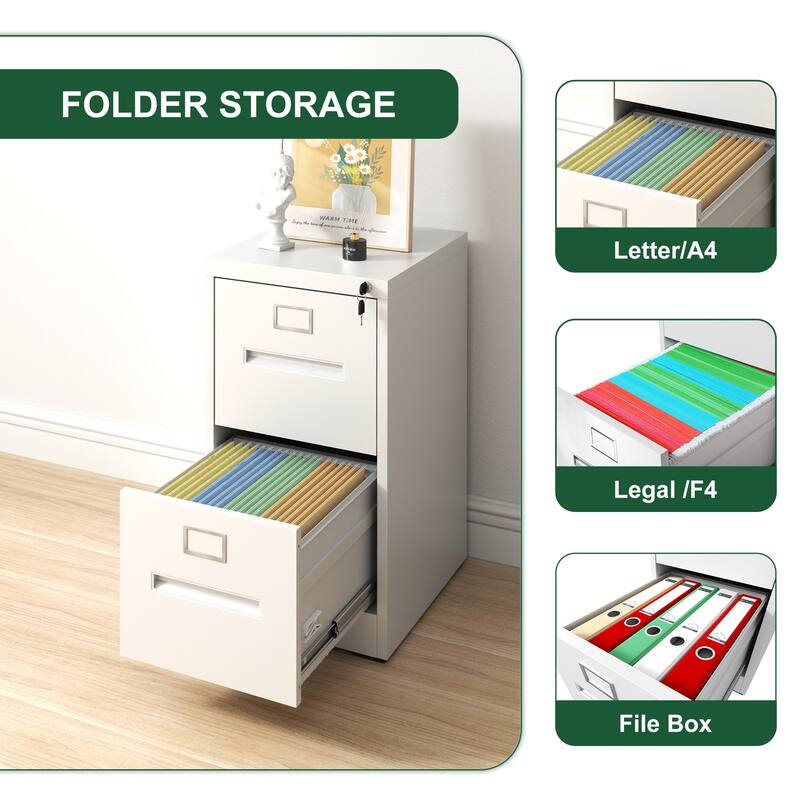 Modern 2-Drawer Narrow Filing Cabinet, Vertical Filing Cabinet with Lock and Anti-Tilt Function, for Home Office
