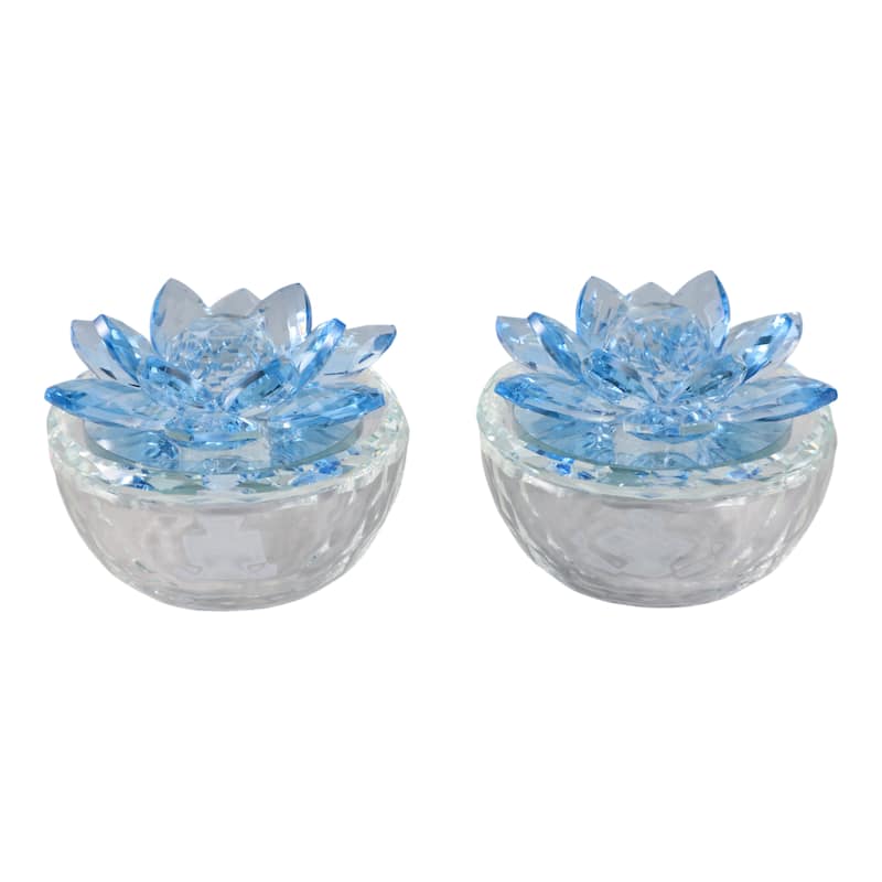 Decorative Rainbow Lotus Top Glass Trinket Dish for Jewelry and Keepsake Storage