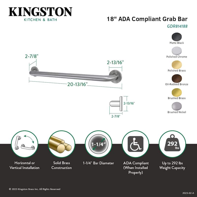 Kingston Brass Silver Sage 18-Inch X 1-1/4-Inch OD ADA Grab Bar