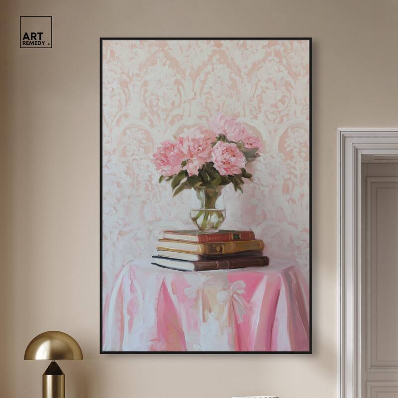 Pink Peonies on Books Canvas by Art Remedy