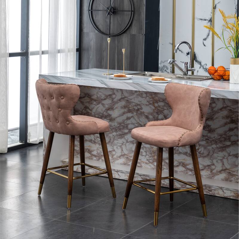 Roundhill Furniture Nevis Mid-century Modern Faux Leather Tufted Nailhead Trim Counter Stool Set of 2