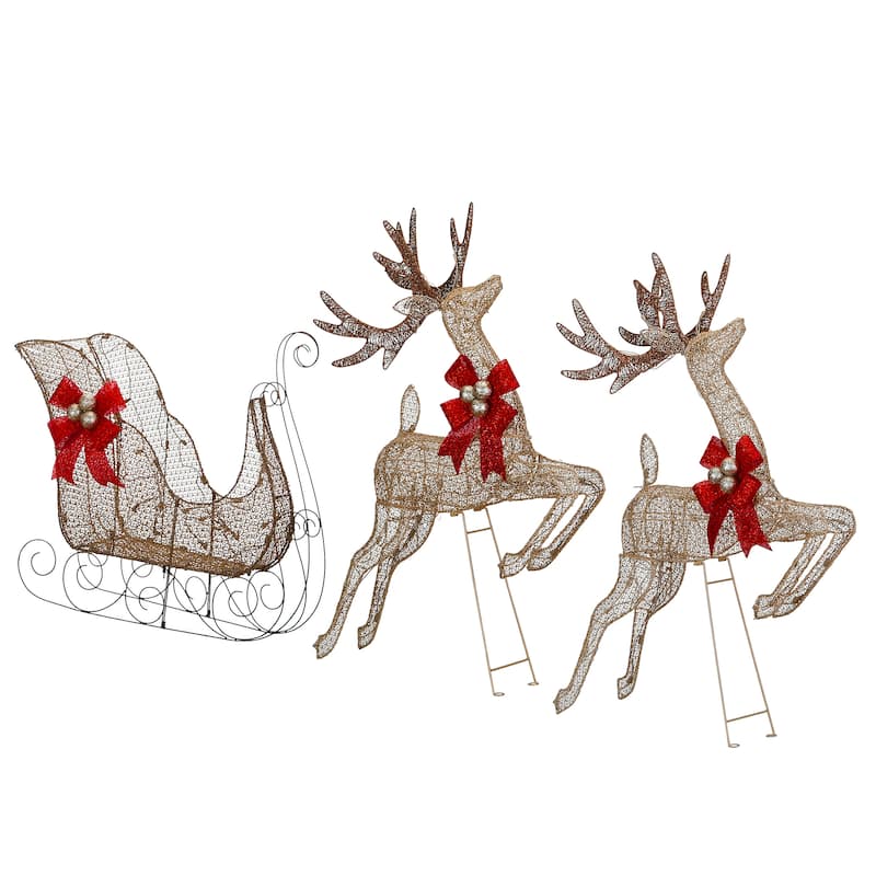 National Tree Company Champagne Reindeer and Sleigh with Clear Lights - 42 in