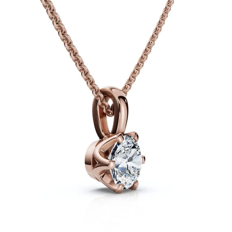 Bliss Diamond 1/4Ct Round Solitaire Brilliant Cut Lab Grown Diamond Pendant 18" Necklace - Rose
