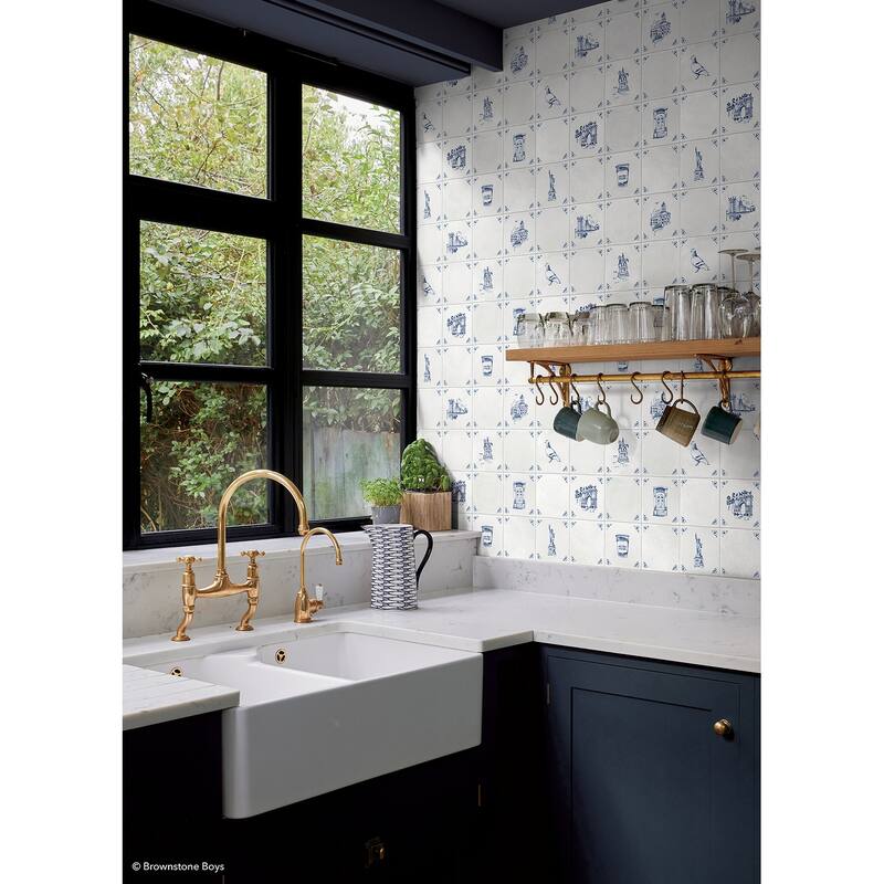 NuWallpaper Brownstone Boys Brooklyn Delft Navy Peel and Stick Wallpaper - N/A