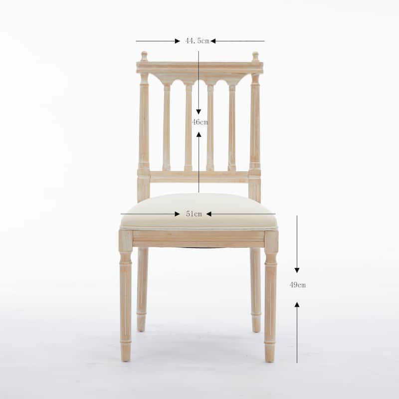 Antique Dining Chairs - Linen Fabric Upholstered Wooden Chairs Set of 2