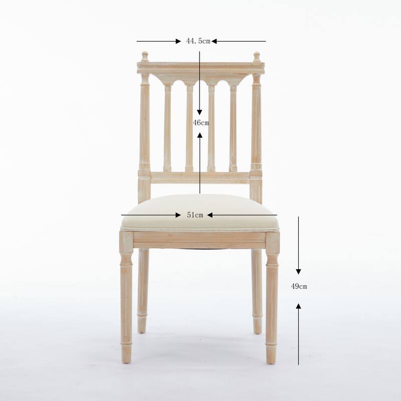 Antique Linen Fabric Upholstered 2 Piece Kitchen Dining Chair with Cushions, Wooden Legs for Dining Room Living Room Bedroom
