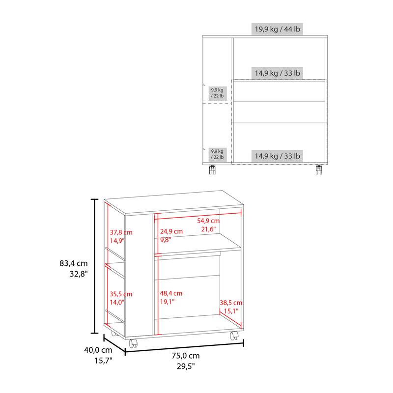 Kitchen cart, 2 Doors, 3 Shelves, 4 Wheels