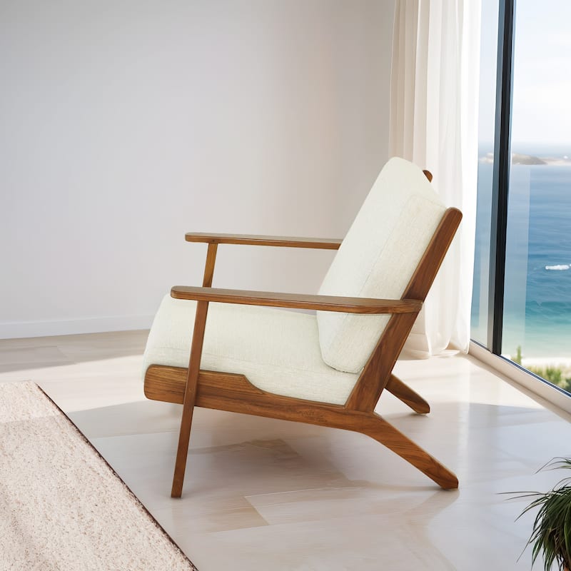 Kymber Teak Wood Linen Lounge Chair