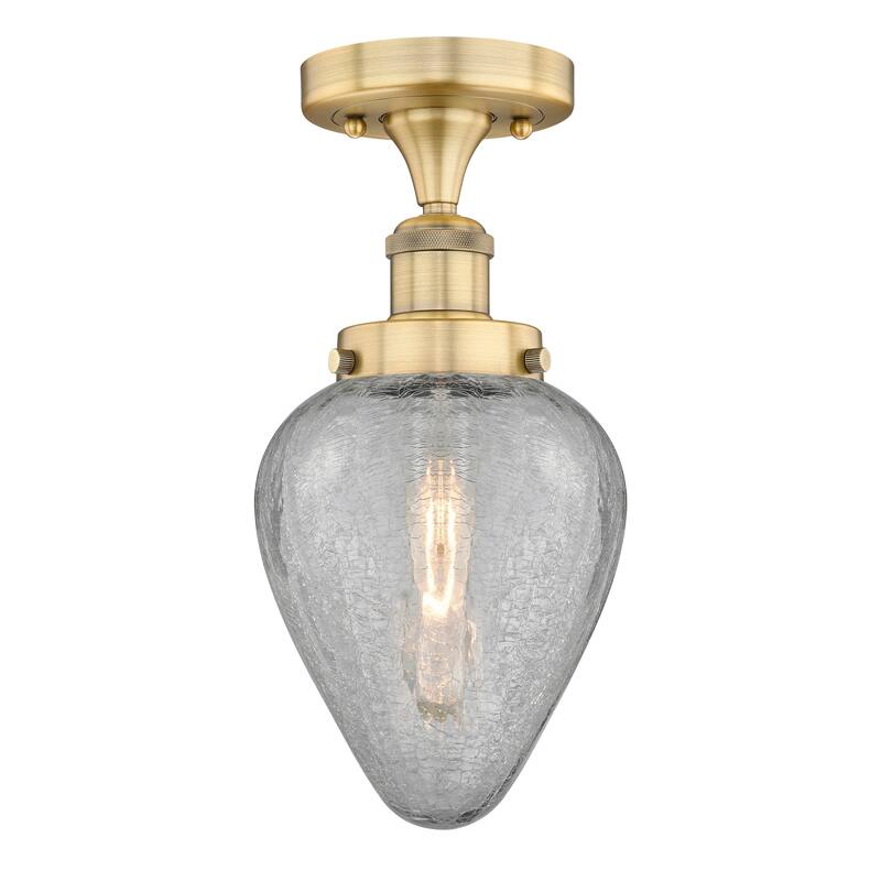 Innovations Lighting Edison Geneseo - 1 Light 6" Semi-Flush Mount - Brushed Brass/Clear Crackled