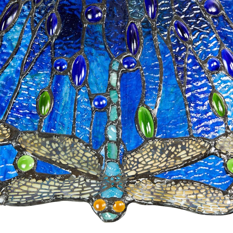 Dragonflies River of Goods Tiffany-Inspired Blue and Green Stained Glass and Metal 24-Inch Hanging Pendant Light