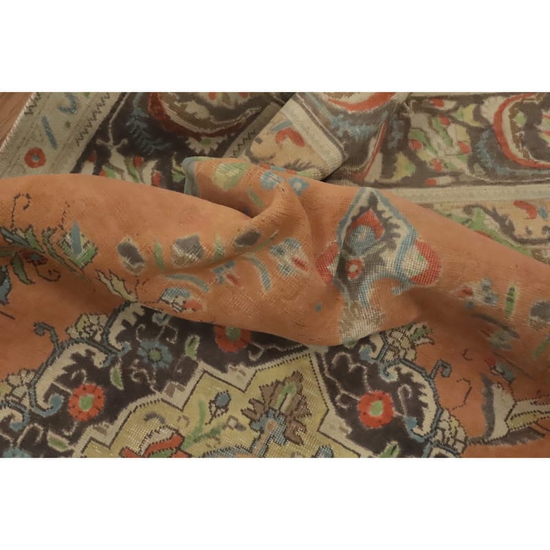 Hand Knotted Oriental 100% Wool Carpet Traditional Floral Oranges & Rust Tabriz Area Rug - 9' 0'' X 6' 5''