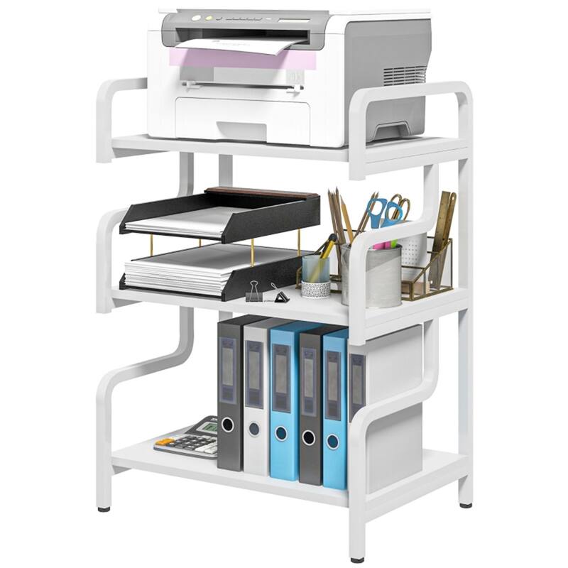 3-Tier White Particleboard Storage Rack with Powder-Coated Steel Frame for Kitchen or Living Room - 21.7" L x 15.7" W x 30.3" H