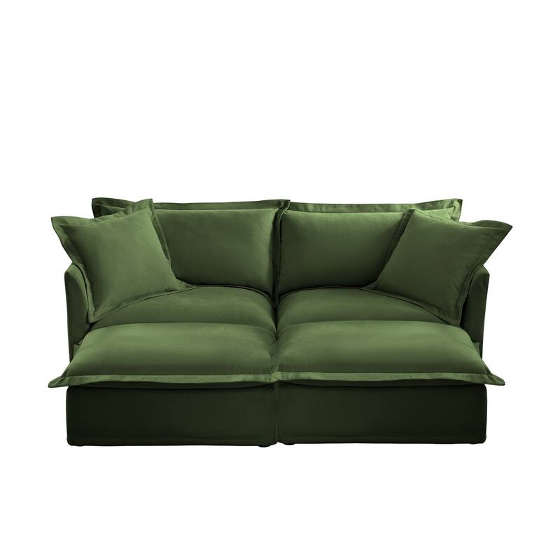 83.4" Chenille 2-Seater Sofa Set with 2 Ottomans, Sleeper Function & Removable Slipcovers