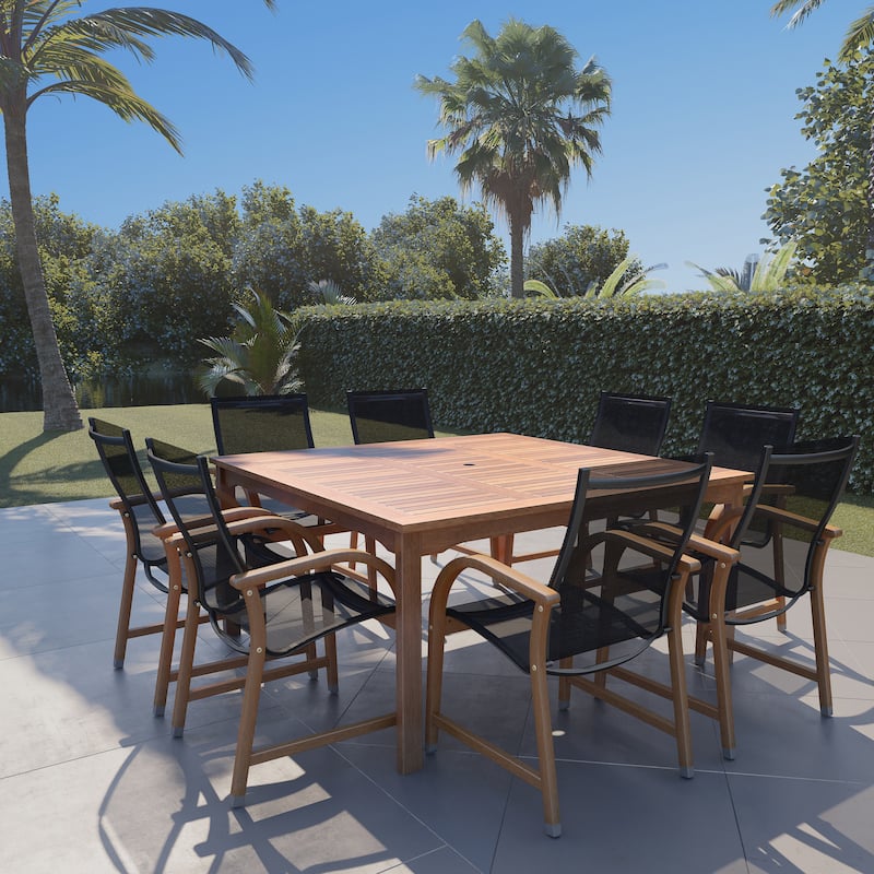 Outdoor 9pc Square Patio Dining Set - Black Chairs
