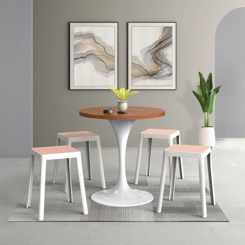 Tresse Modern Stackable Dining Stool with Wicker Seat for Dining Room, Garden, Patio, Indoor or Outdoor Set of 2