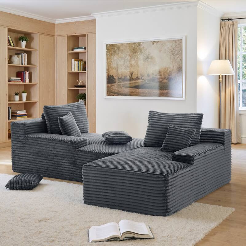 Upholstered Cloud Sectional Couch No Assembly Required L-Shape Chaise with Pillow