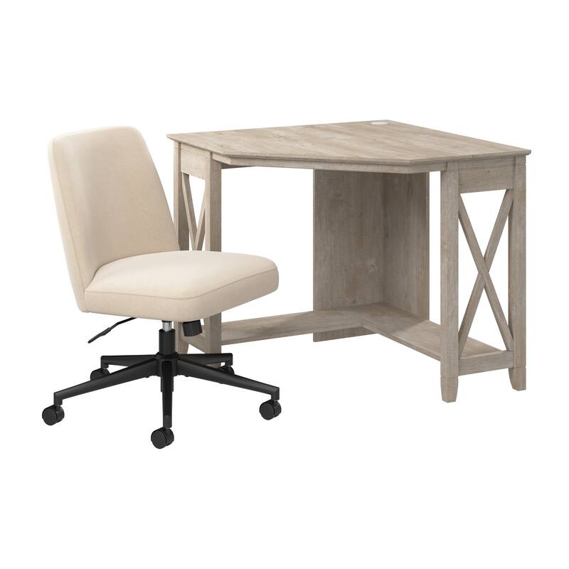 Bush Furniture Key West 34W x 34D Small Corner Desk and Chair Set
