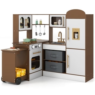 Costway Corner Kitchen with Lights and Sounds Interactive Wooden - See Details