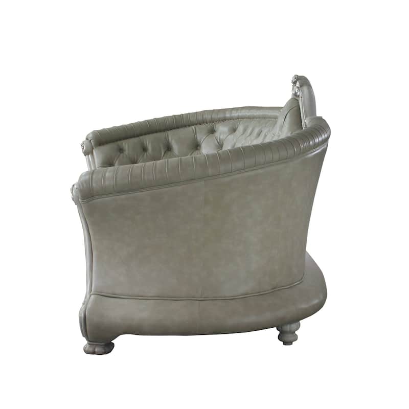 Adison Vintage Bone White Button-Tufted Sofa with Nailhead Trim